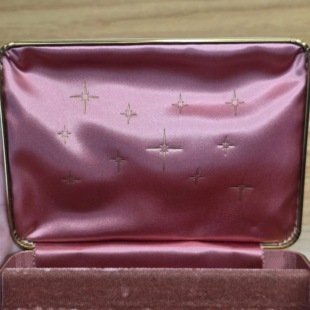 Farrington Vintage Travel Jewelry Box - Genuine Texol Pink Satin and Velvet